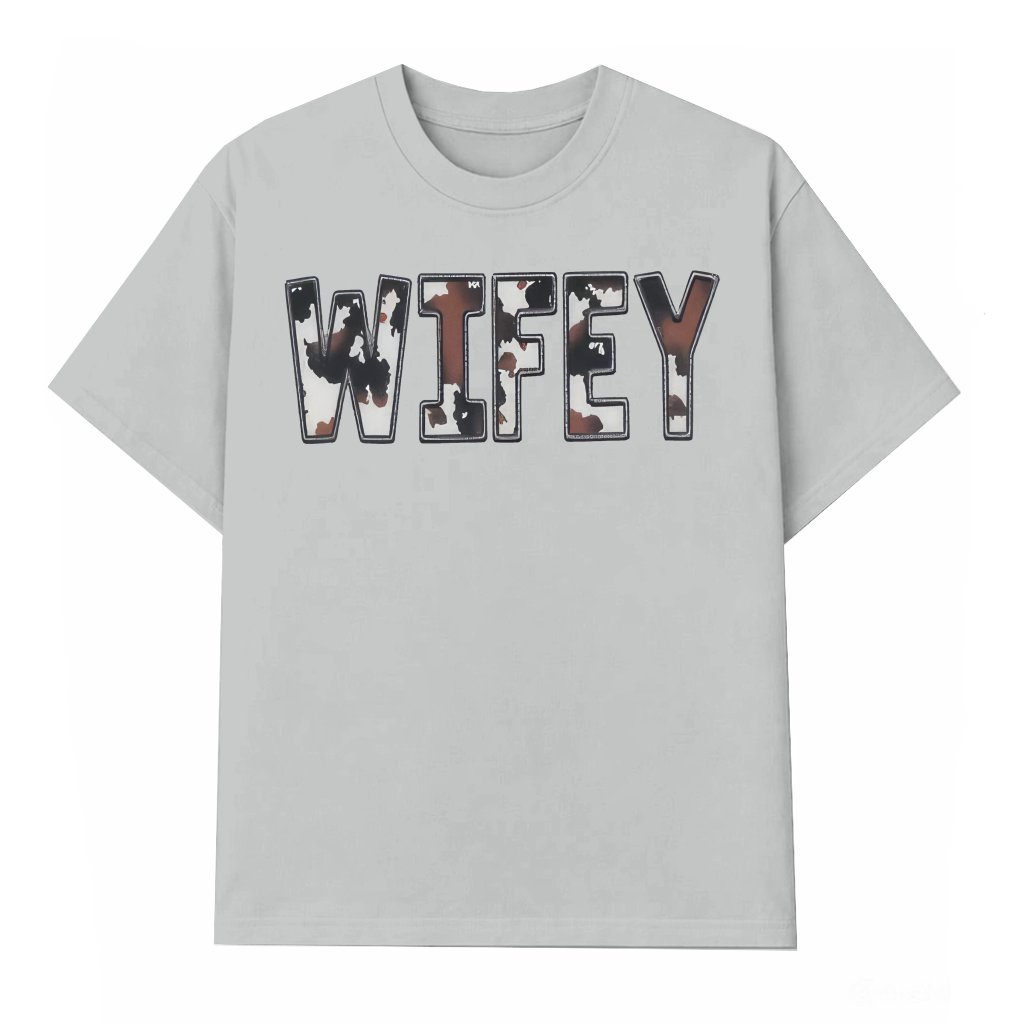 Western Wifey Cow Print T-shirt – Gift for Wife - front view