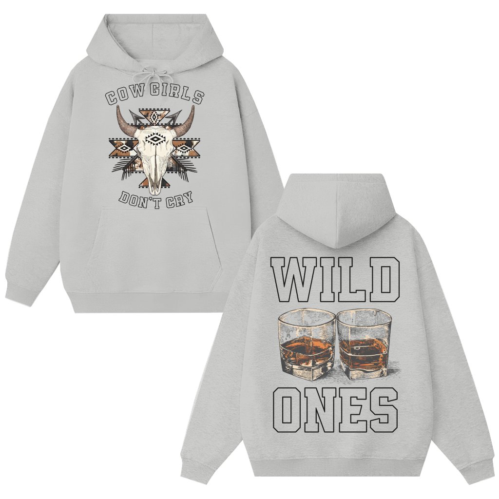 Western Bull Skull Hoodie – Gift for Cowgirl Wild West Whiskey Graphic - front view