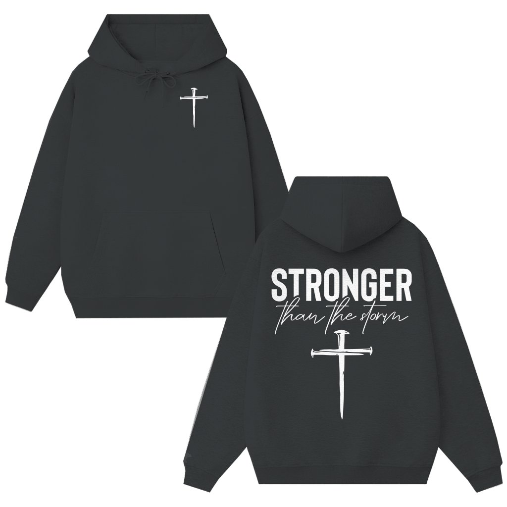 Stronger Than the Storm Faith Hoodie – Christian Inspirational Gift Cross Design - front view