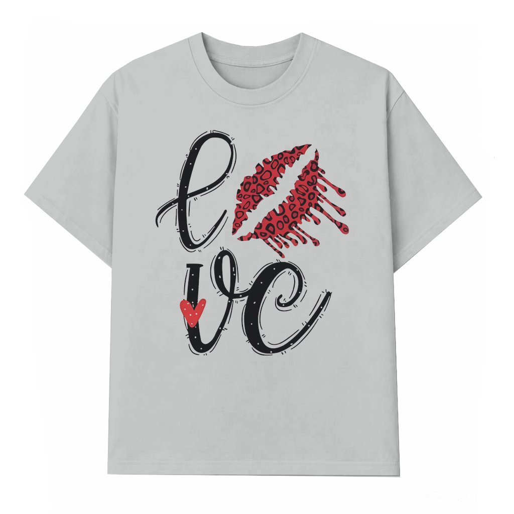 Leopard Print Lips Heart T-shirt – Valentine's Day Gift for Women - front view