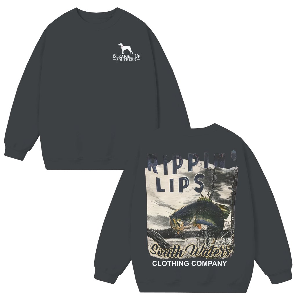 South Waters Fishing Sweatshirt – Gift for Fisherman Bass Design - front view