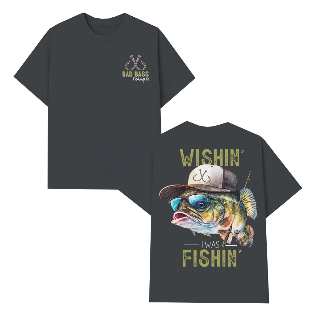 Wishin I Was Fishin T-shirt – Gift for Fisherman Funny Sunglasses Fish Design - front view