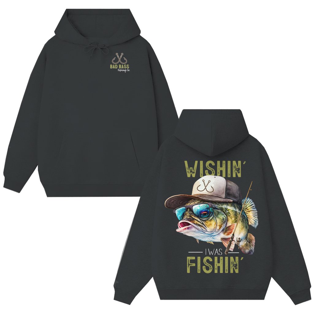'Wishin I Was Fishin' Hoodie – Funny Fishing Gift for Angler - front view