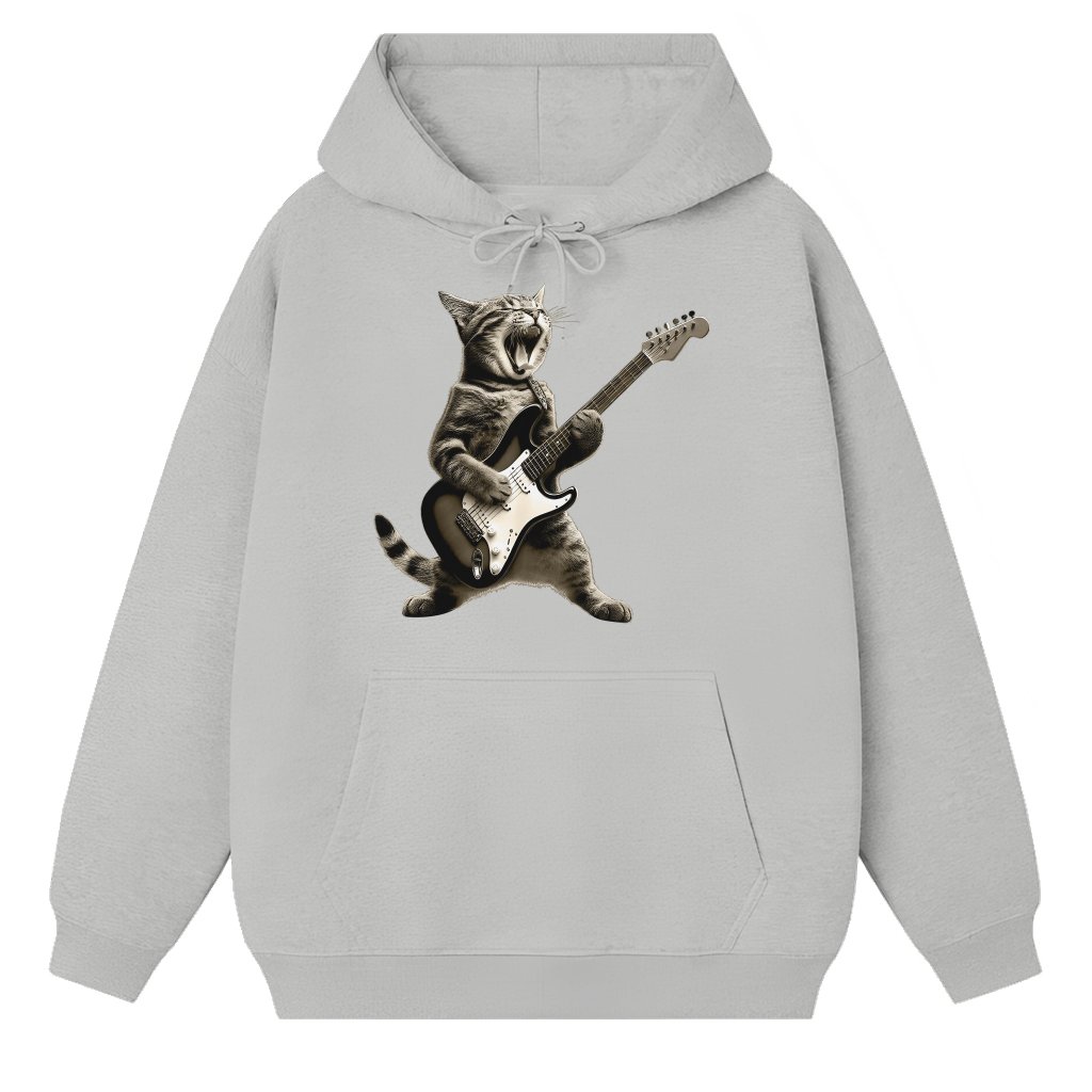 Rock Cat Guitar Hoodie – Birthday Gift for Cat Lover Retro Funny Tropical Music - front view