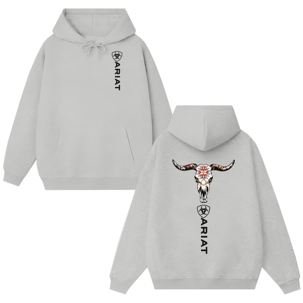 Bull Skull Pattern Hoodie – Gift for Men Women - front view