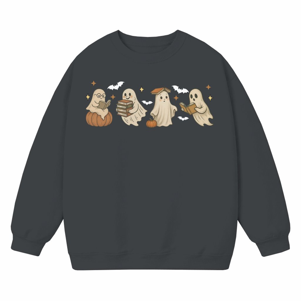 Ghost Book Reader Sweatshirt – Halloween Gift for Book Lover Cute - front view