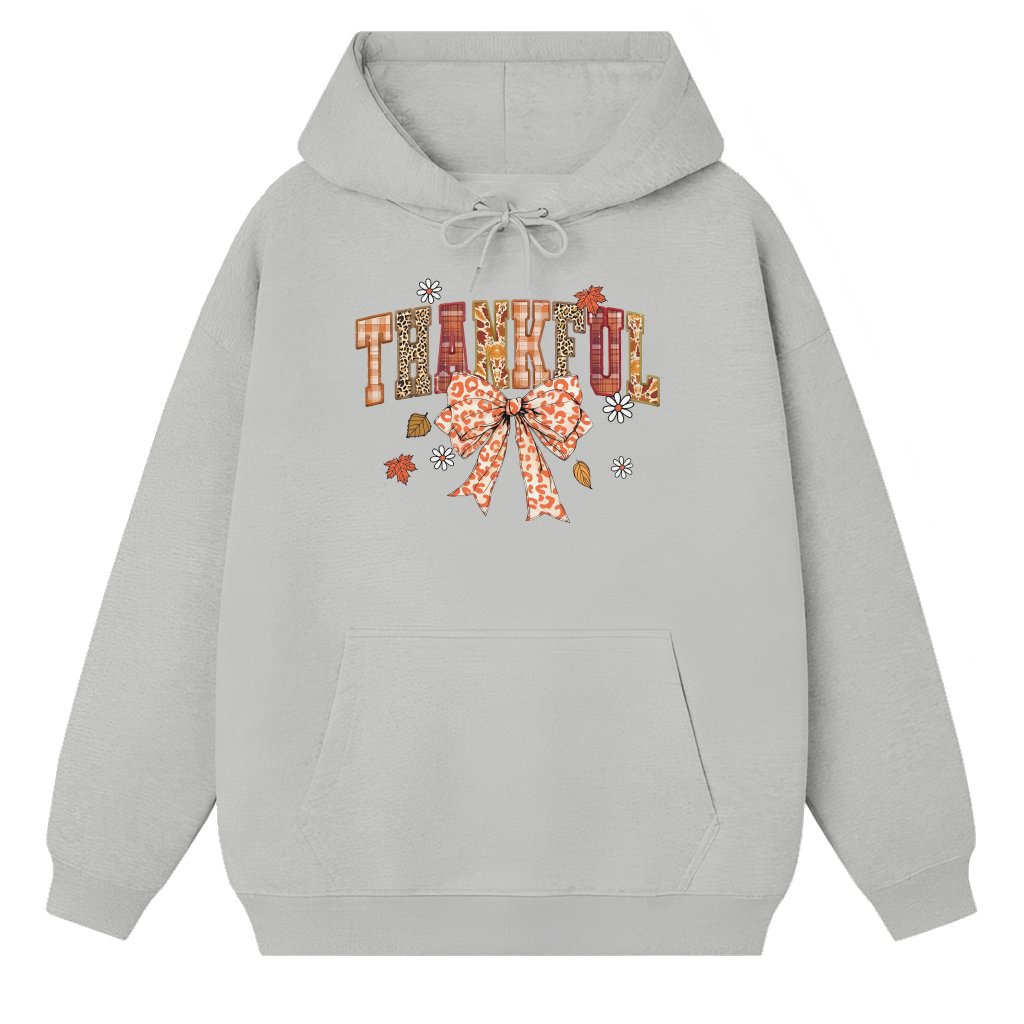 Thankful Coquette Hoodie – Thanksgiving Gift for Her Bow Leopard - front view