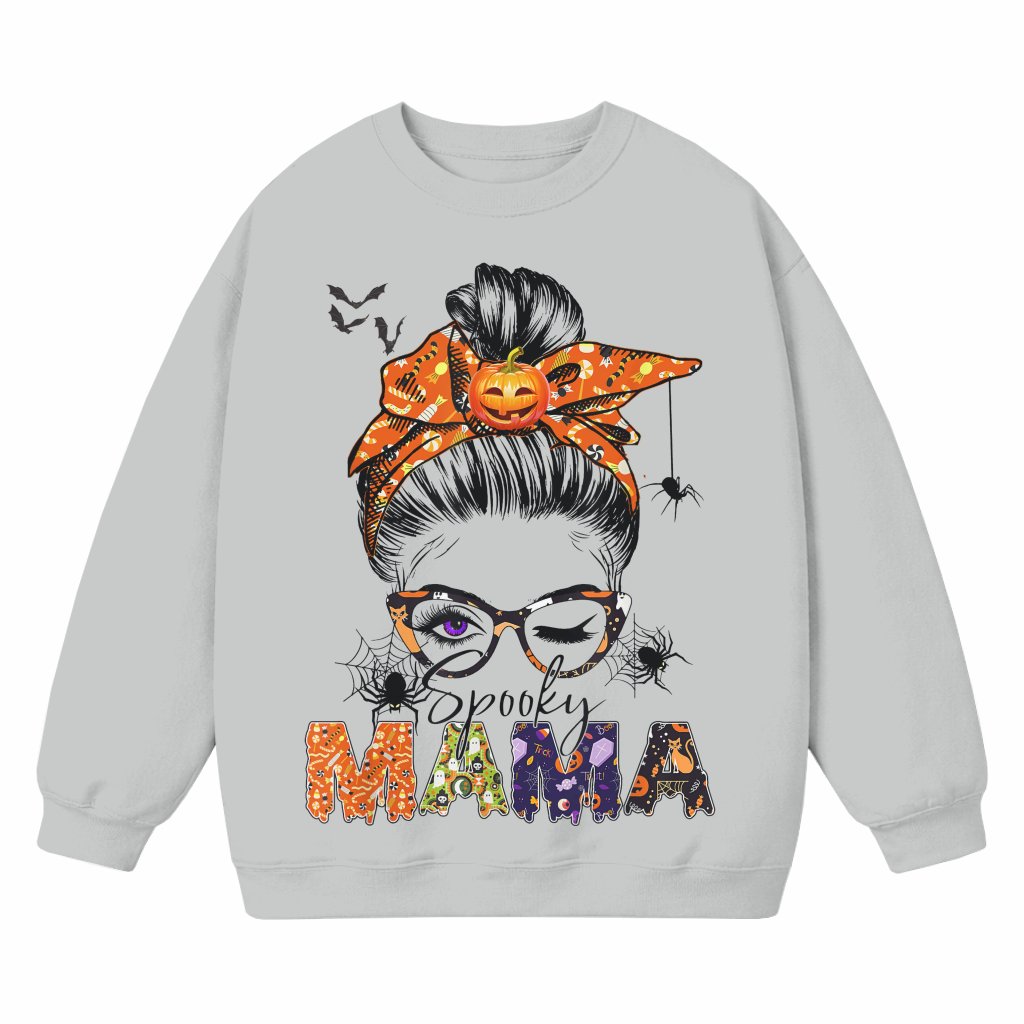 Spooky Mama Pumpkin Bat Ghost Sweatshirt – Halloween Gift for Moms - front view