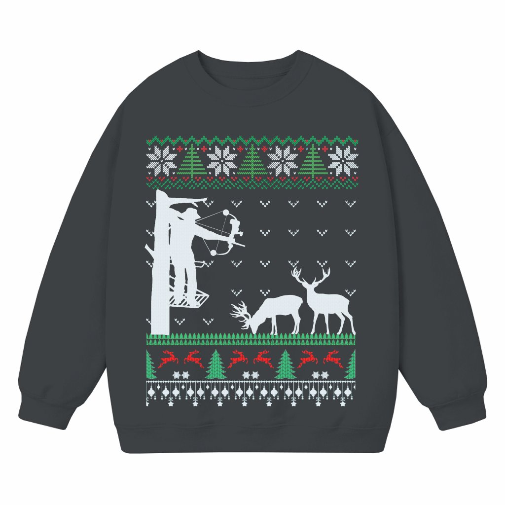Ugly Christmas Bow Hunter Sweatshirt – Christmas Gift for Deer Hunter Funny Archery - front view