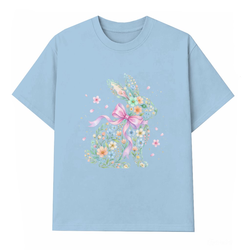 Cute Floral Bunny Easter Egg T-shirt – Easter Sunday Gift - front view