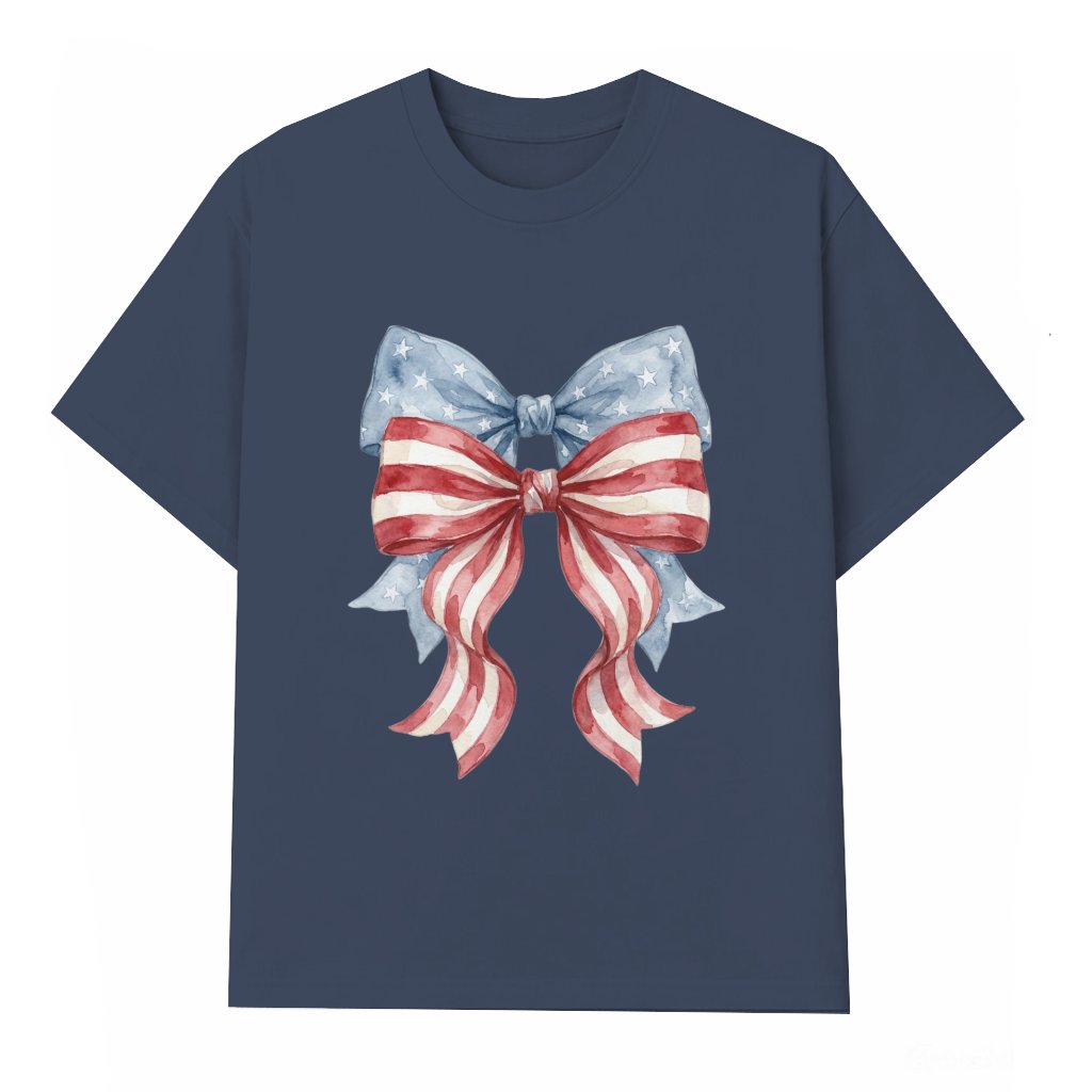 USA Bow T-shirt – July 4th Memorial Day Patriotic Coquette for Women - front view