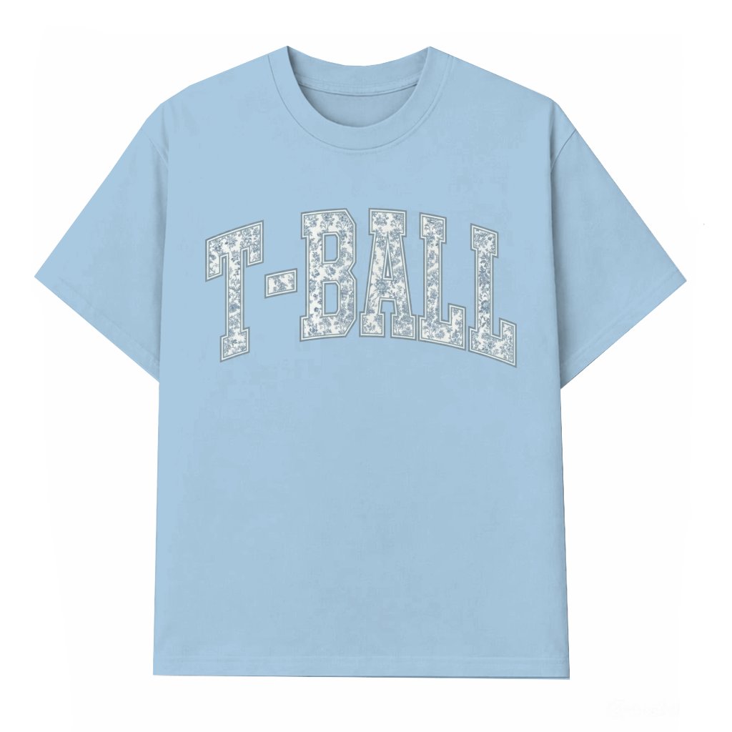 Blue Toile T-Ball T-shirt – Mother's Day Gift for T-Ball Mom Cute - front view