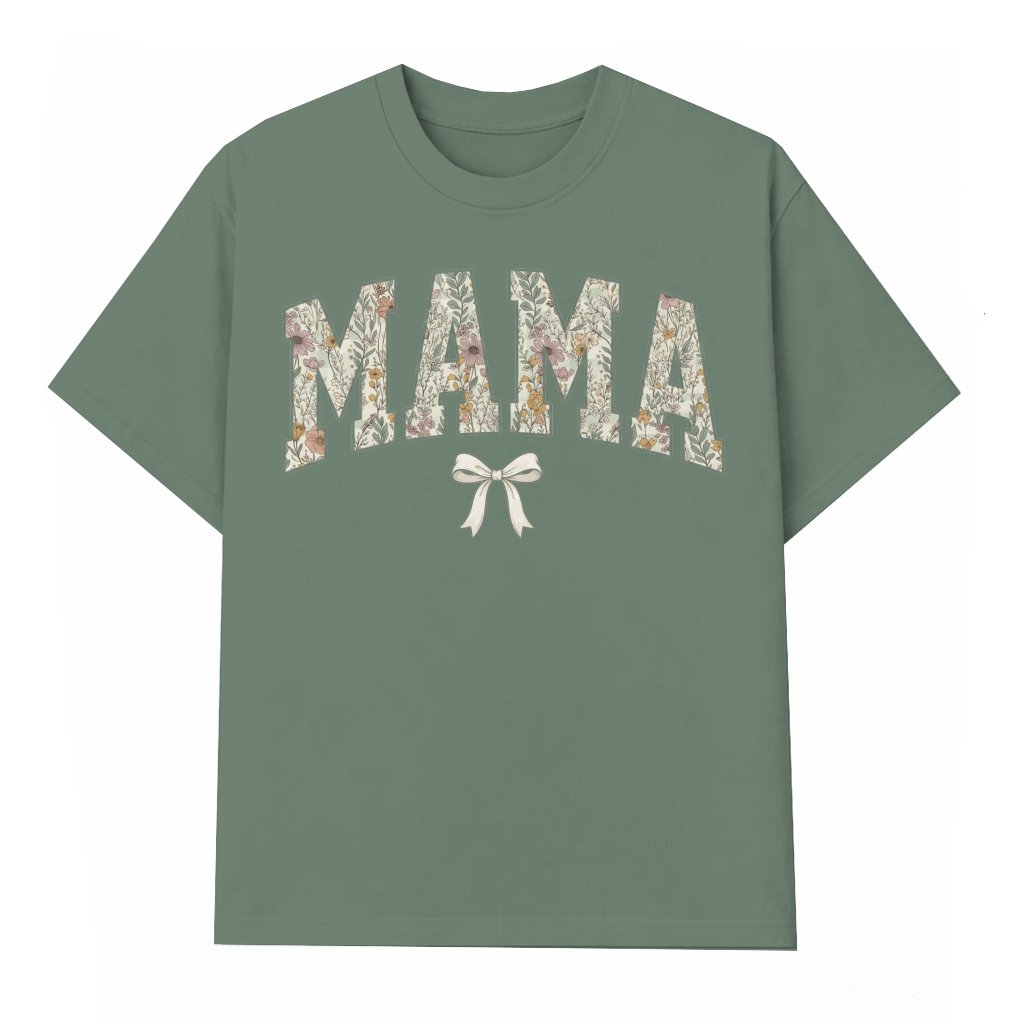 Coquette Floral Mama T-shirt – Mother's Day Gift for Mom Retro Aesthetic - front view