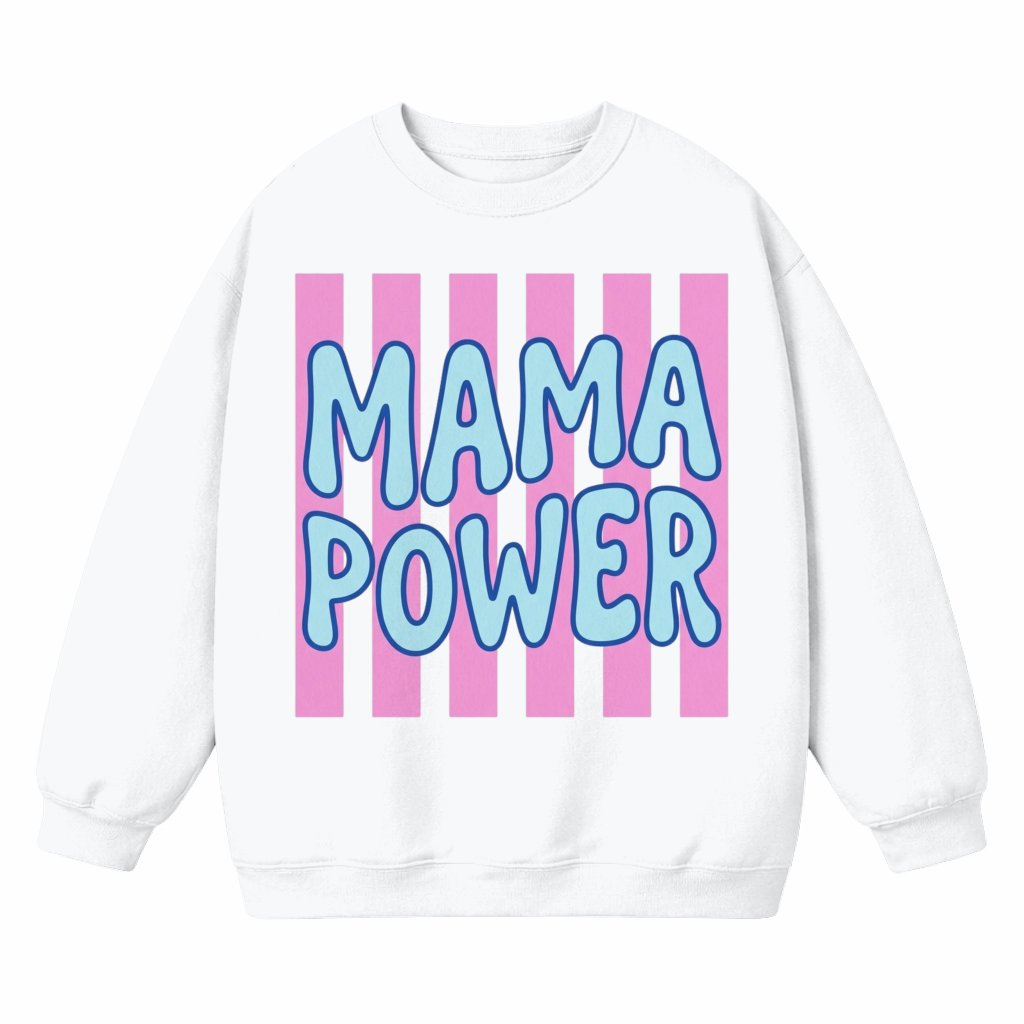 Mama Power Sweatshirt – Mother's Day Gift for Mom Pink Striped Y2K Groovy - front view