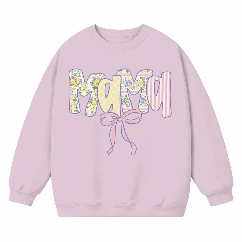 Coquette Mama Sweatshirt – Mother's Day Gift for Mama Retro Floral Checkered Pastel Bow - front view