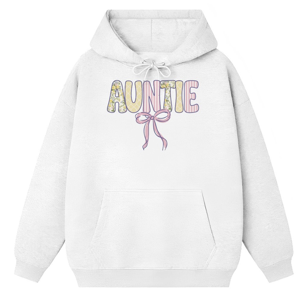 Coquette Auntie Hoodie – Mother's Day Gift for Aunt Pastel Floral Bow Retro - front view