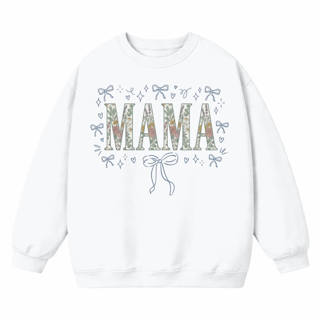 Coquette Floral Mama Sweatshirt – Mother's Day Gift for Mama Cute Blue Bow - front view