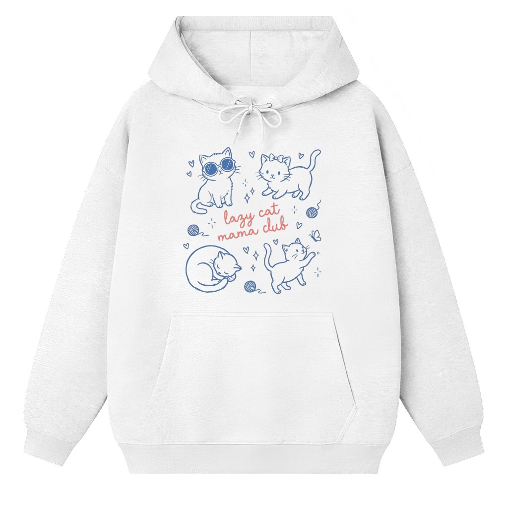 Lazy Cat Mama Club Hoodie – Gift for Pet Mom Coquette Cute Kitten Doodle - front view