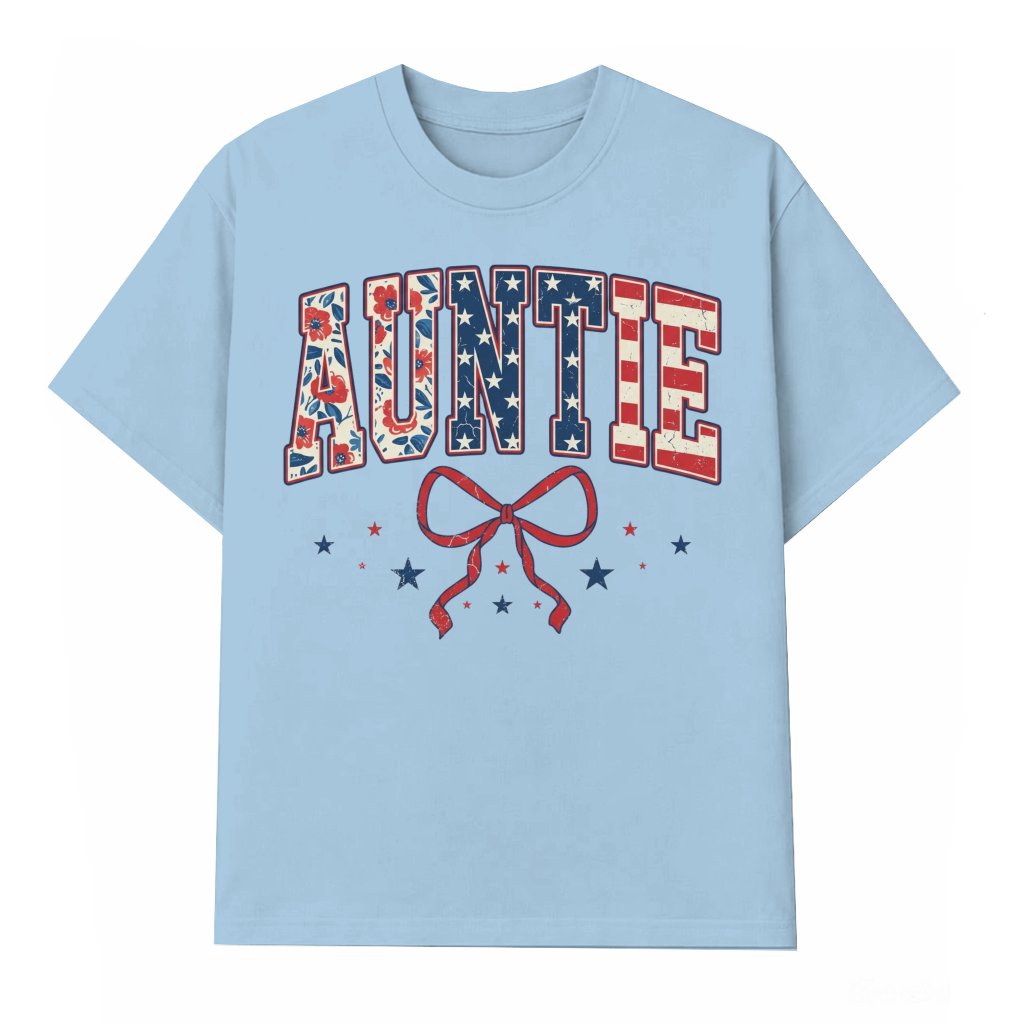 Patriotic Auntie Shirt - Red White and Blue Flowers Graphic Tee, Independence Day Gift - T-shirt - front view