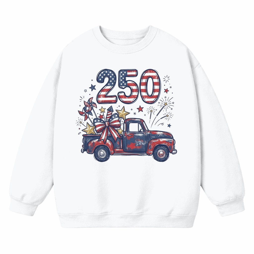 USA 250th Anniversary Fireworks Truck Sweatshirt 4th of July Independence Day Gift, Patriotic Tee - front view
