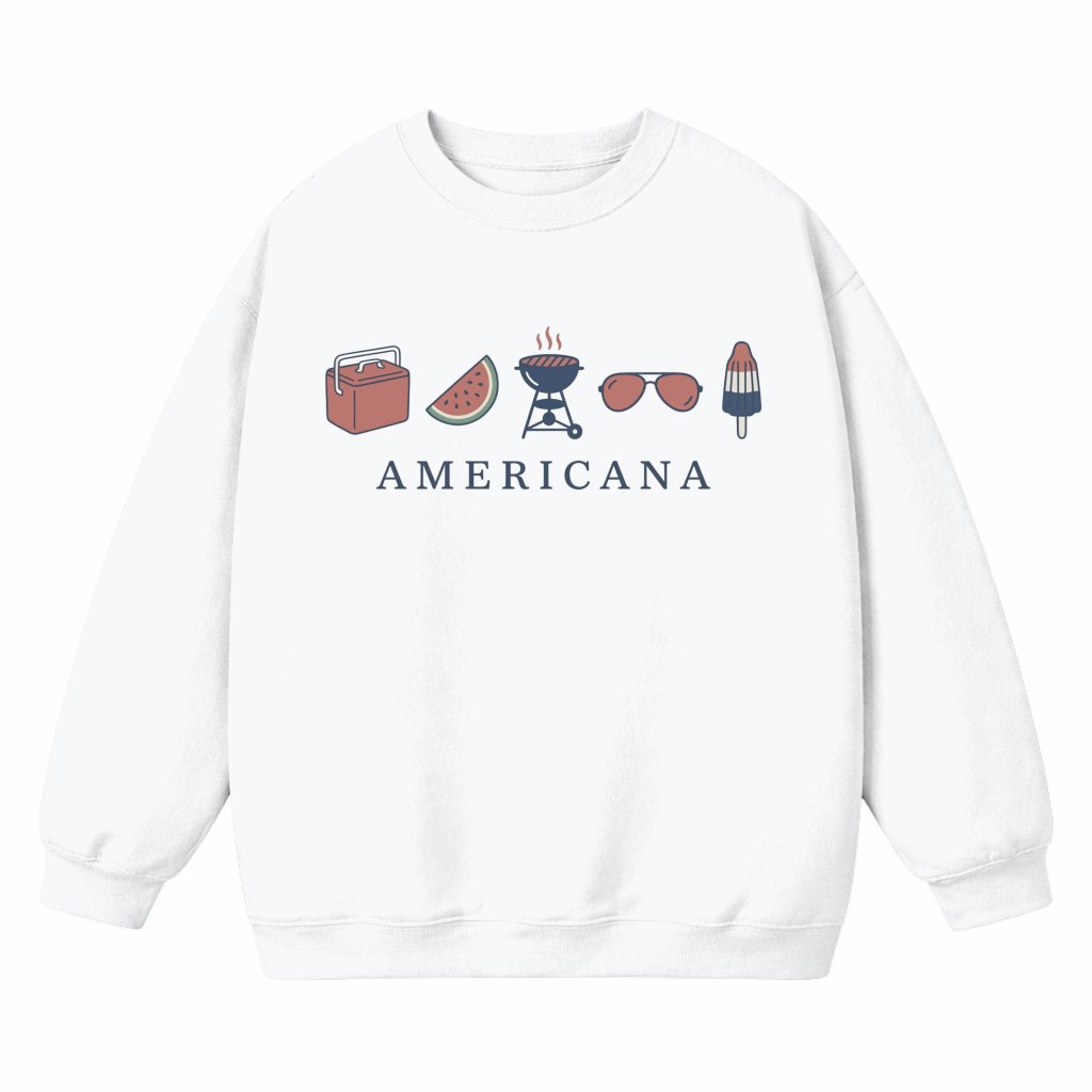 Americana Summer Sweatshirt – Patriotic 4th of July Gift for Her, Minimal Aesthetic Tee - front view