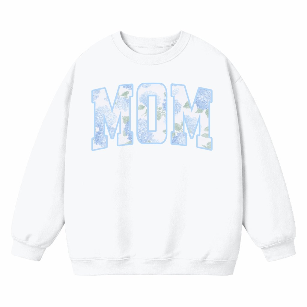 Hydrangea Blue Mom Sweatshirt - Mother's Day Gift for Mother, Preppy Floral Mom - front view