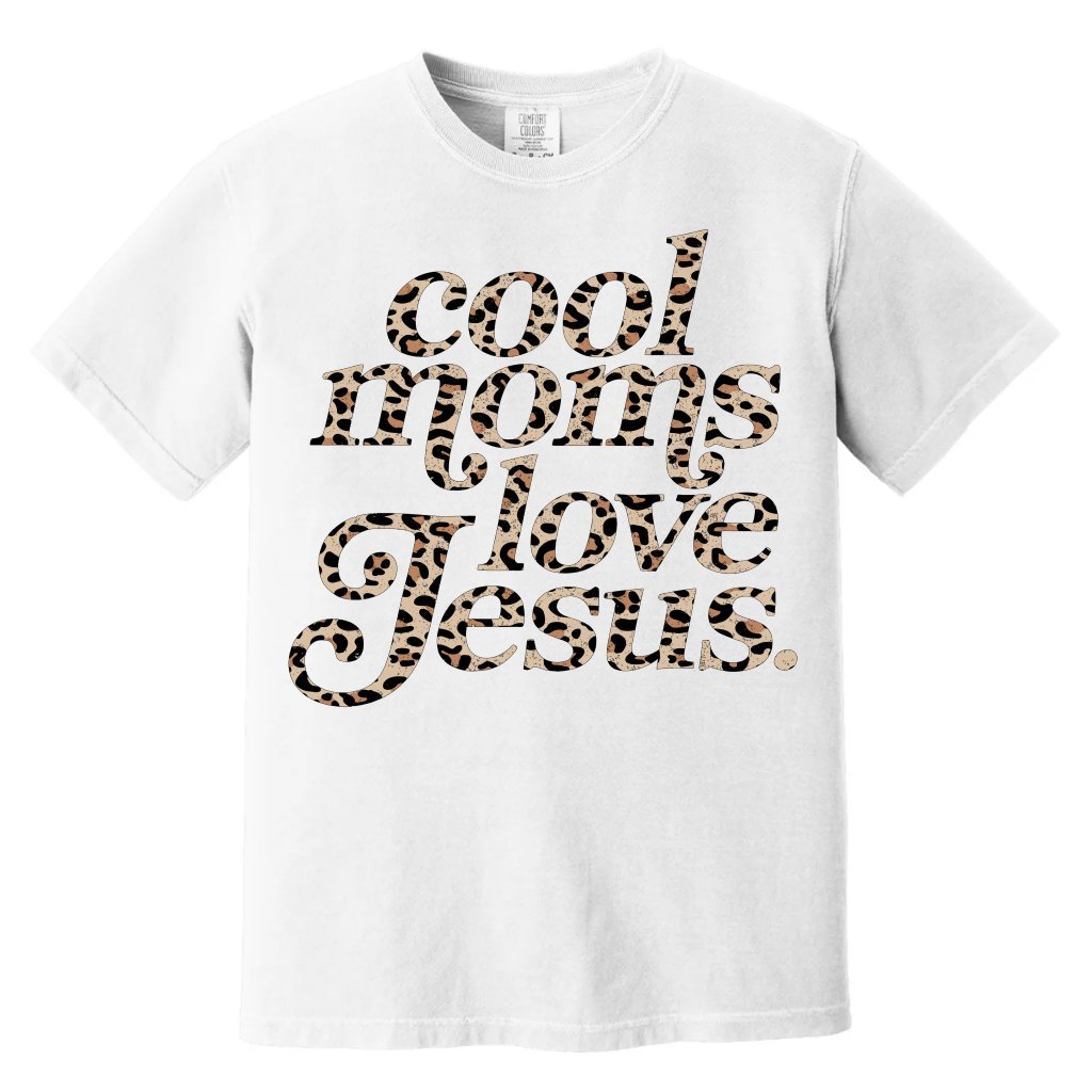 Retro Leopard Cools Mom Love Jesus Comfort Colors T-Shirt – Christian Faith Gift, Bible Verse Tee - front view