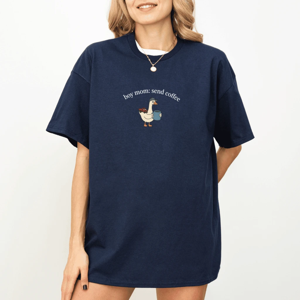 Funny Silly Goose Boy Mom T-Shirt – Outnumbered By Boys Mothers Day Gift, Chaotic Motherhood - detail view
