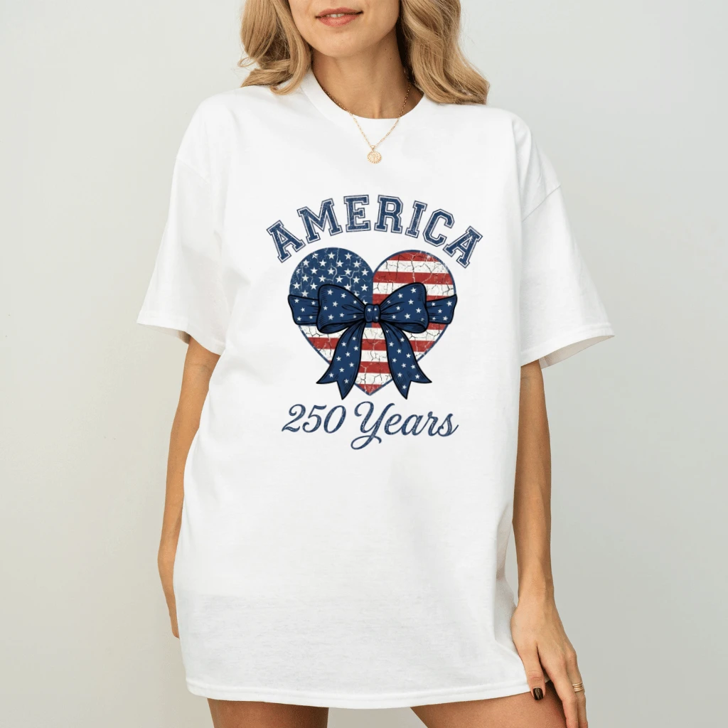 America 250 Years Coquette Bow T-Shirt – 4th of July Gift for Her, Patriotic USA Anniversary Tee - back view