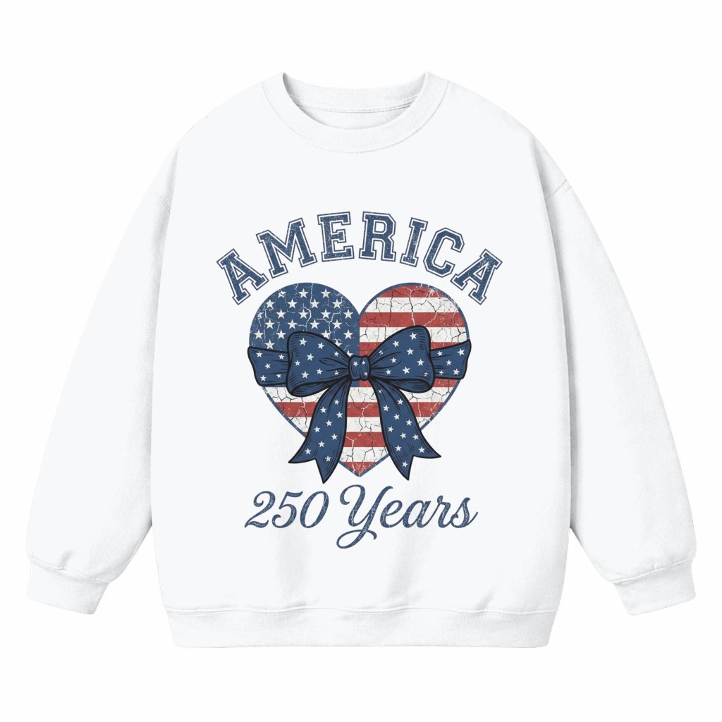 America 250 Years Coquette Bow Sweatshirt – 4th of July Gift for Her, Patriotic USA Anniversary Tee - front view