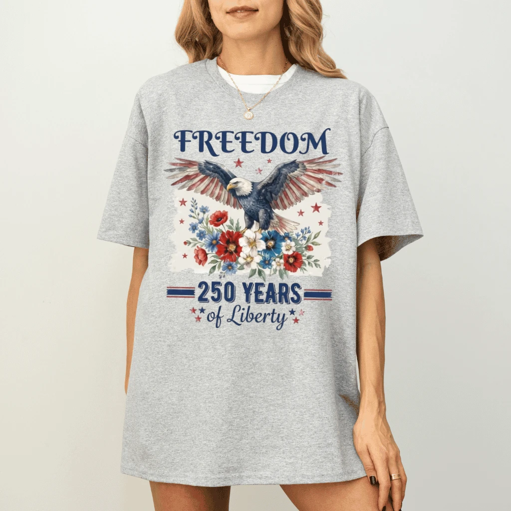 Freedom Eagle 250 Years of Liberty T-Shirt – 4th of July Gift for Her, Patriotic Floral USA Tee - back view