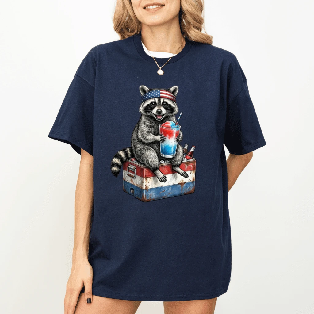 Patriotic Raccoon T-Shirt – Funny 4th of July Gift for Semiquincentennial, USA Cooler Tee - back view