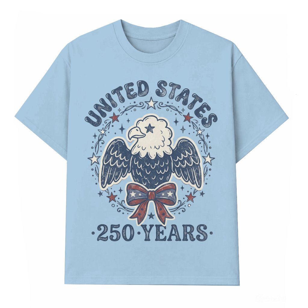 Patriotic Eagle 250 Years T-Shirt – 4th of July Gift for Her, Patriotic Coquette Bow USA Tee - front view