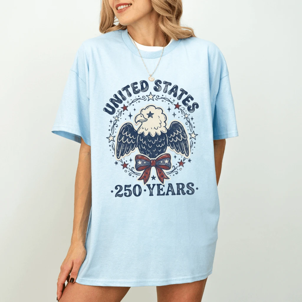 Patriotic Eagle 250 Years T-Shirt – 4th of July Gift for Her, Patriotic Coquette Bow USA Tee - back view