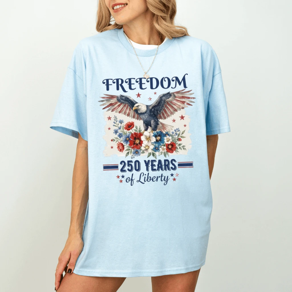 Patriotic Eagle 250 Years of Liberty T-Shirt – 4th of July Gift for Her, Patriotic Floral USA Tee - back view