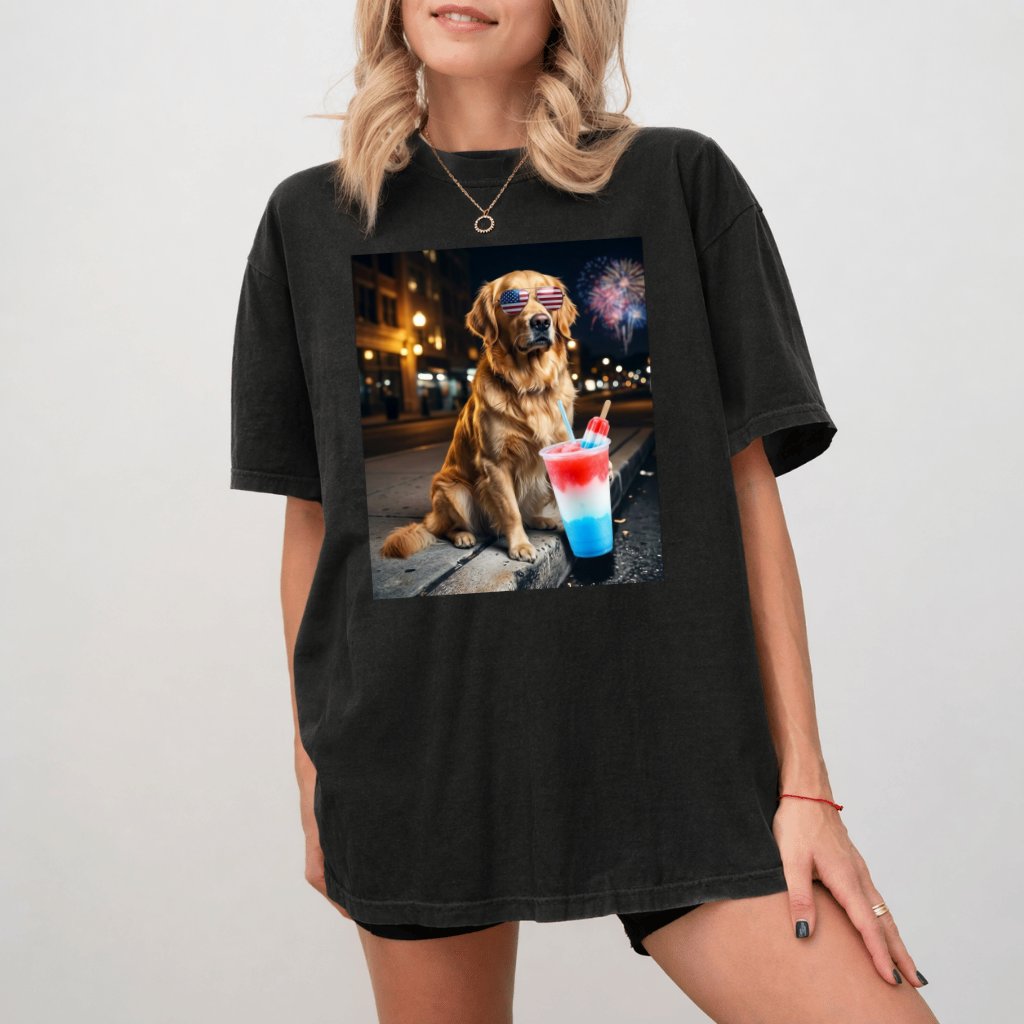Funny Patriotic Golden Retriever Comfort Colors Shirt – 4th of July Gift for Patriot, USA Tee - back view