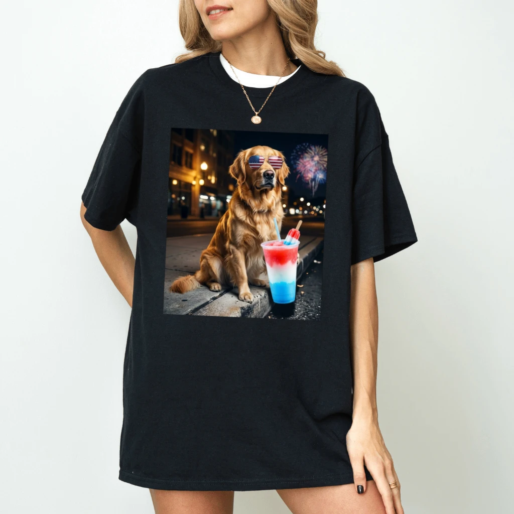 Funny Patriotic Golden Retriever T-Shirt – 4th of July Gift for Patriot, USA Tee - back view