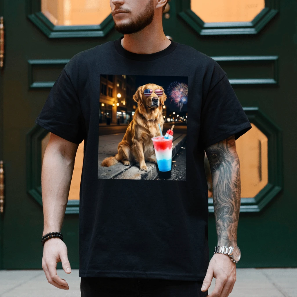 Funny Patriotic Golden Retriever T-Shirt – 4th of July Gift for Patriot, USA Tee - detail view