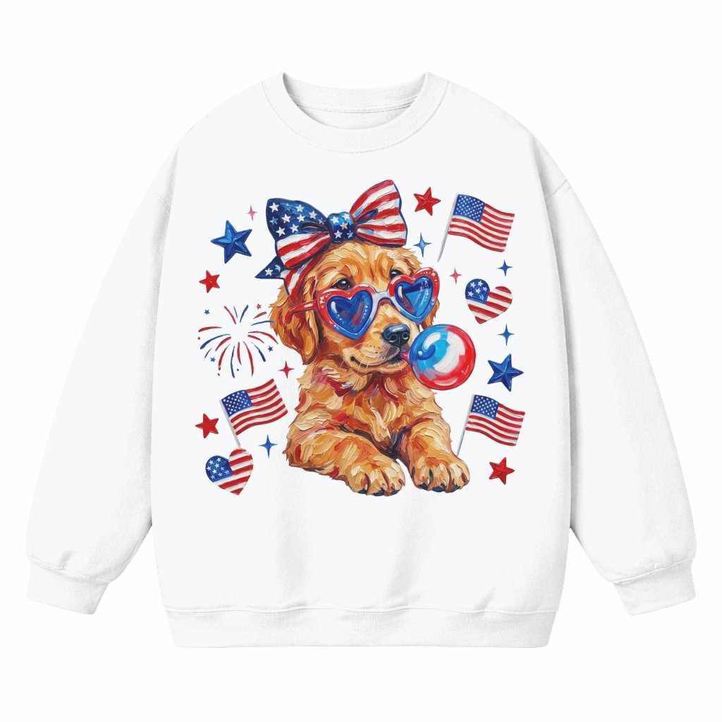 Patriotic Golden Retriever Coquette Sweatshirt – Funny 4th of July Gift for Her, USA Tee - front view