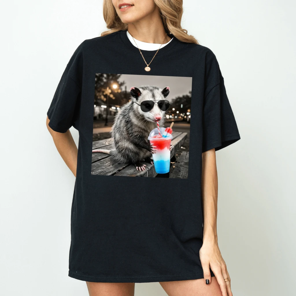 Funny Possum T-Shirt – 4th of July Gift for Patriot, Patriotic USA Night Humor Wildlife Tee - back view