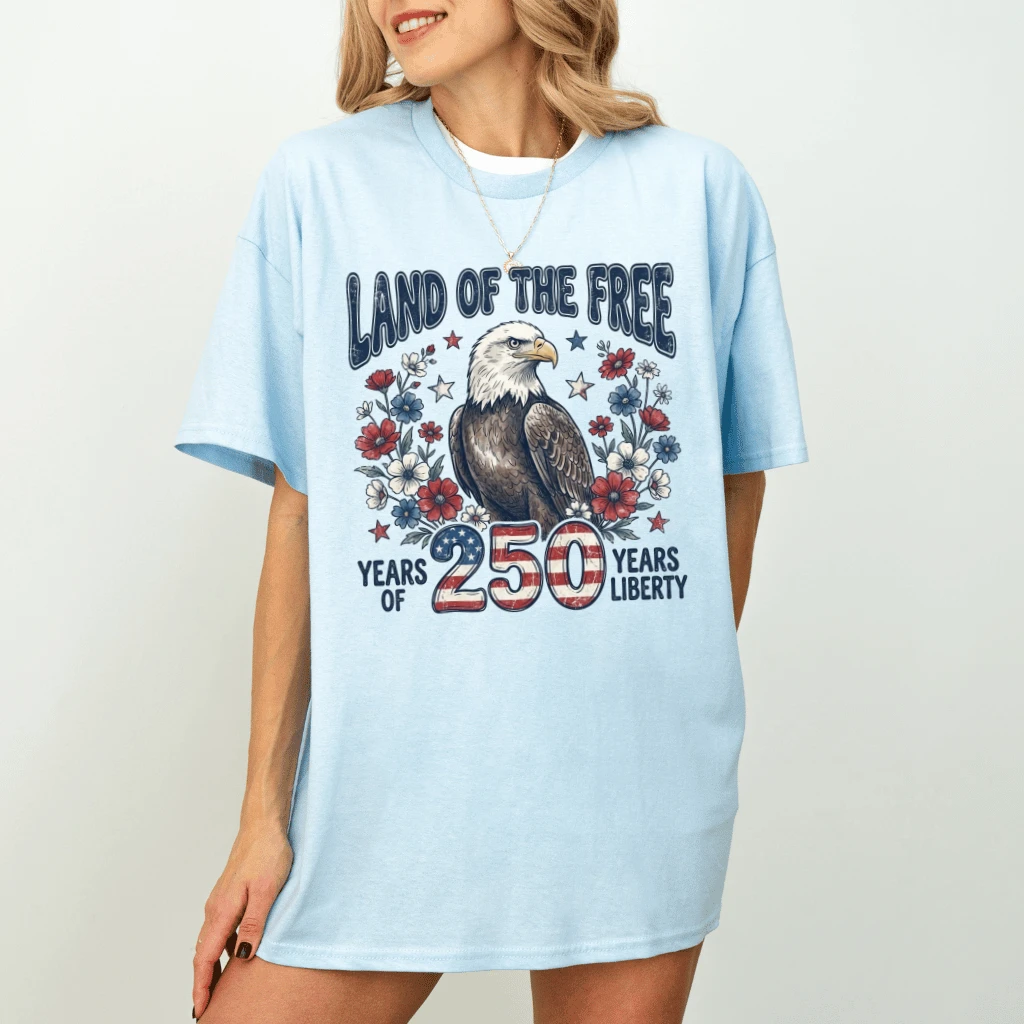 Land of the Free Eagle 250 Years T-Shirt – 4th of July Gift for Patriot, Patriotic USA Liberty Tee - detail view