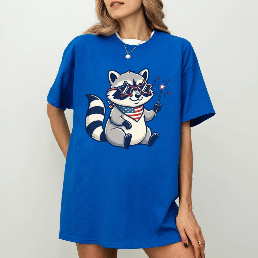Cute Raccoon T-Shirt – 4th of July Gift for Patriot, Patriotic USA Sparkler Tee - detail view