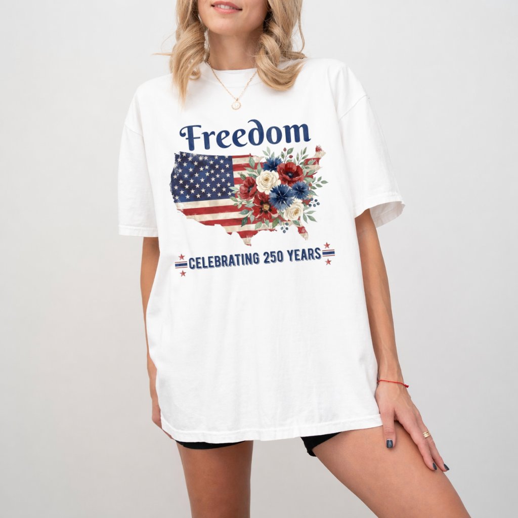 Freedom USA 250 Years Comfort Colors Shirt – 4th of July Gift for Patriot, Celebrating USA Anniversary Tee - detail view