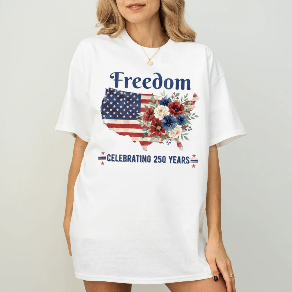 Freedom USA 250 Years T-Shirt – 4th of July Gift for Patriot, Celebrating USA Anniversary Tee - detail view