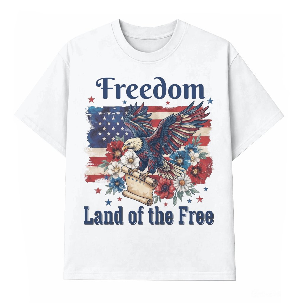 Freedom Eagle Land of the Free T-Shirt – 4th of July Gift for Patriot, Patriotic Floral USA Flag Tee - front view
