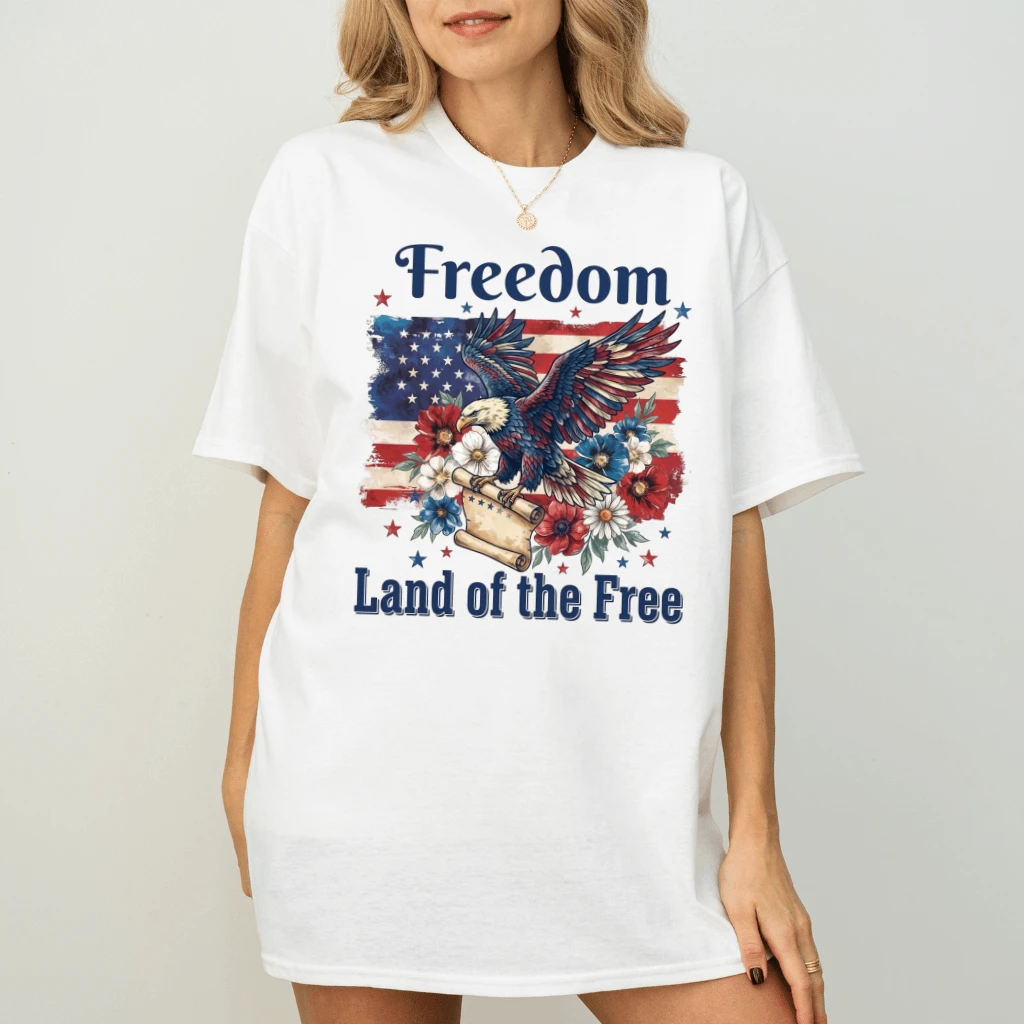 Freedom Eagle Land of the Free T-Shirt – 4th of July Gift for Patriot, Patriotic Floral USA Flag Tee - back view
