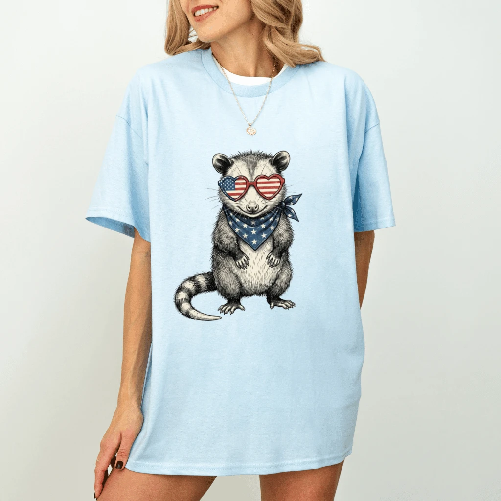 Funny Possum With Bandana T-Shirt – 4th of July Gift for Patriot, Patriotic USA Wildlife Tee - back view