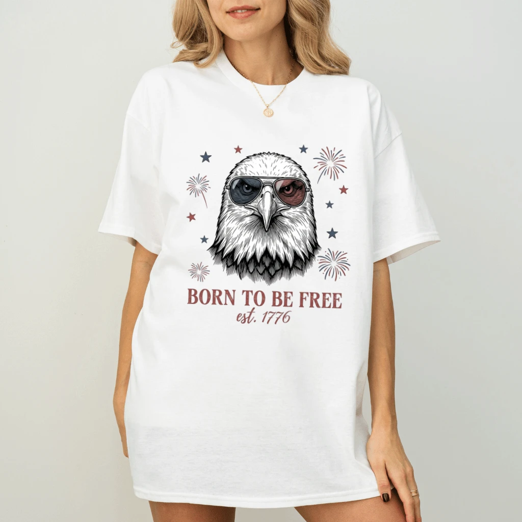Est 1776 Bald Eagle T-Shirt – Funny 4th of July Gift for Patriot, Patriotic Eagle Tee - detail view