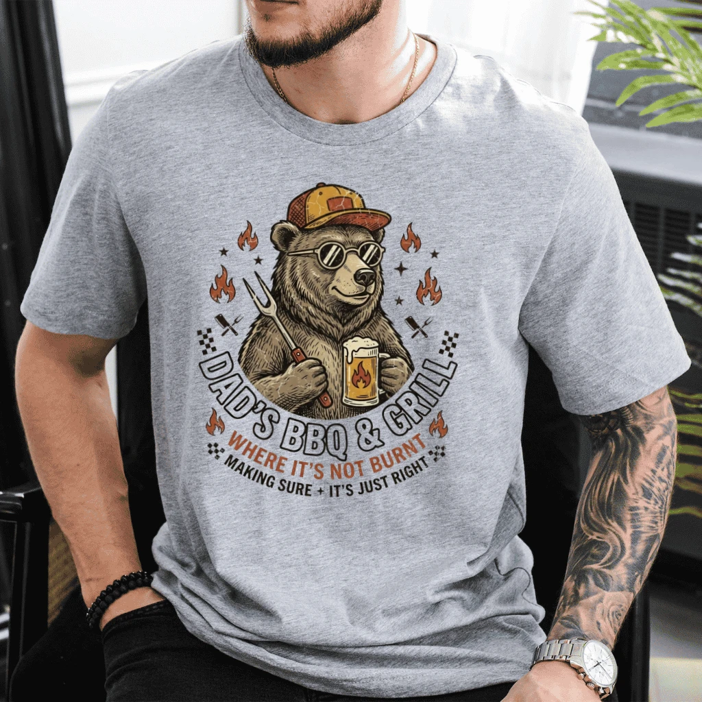 Dad's BBQ & Grill Bear T-Shirt – Funny Father's Day Gift for Dad, Grill Dad Tee - back view