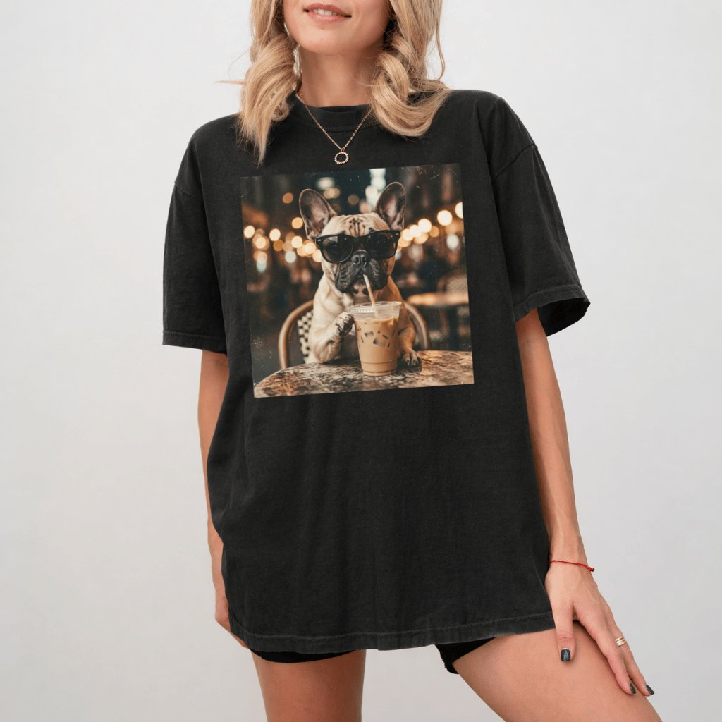 Funny French Bulldog Boba Tea Comfort Colors Shirt – Gift for Dog Mom, Cute Dog Lover Street Tee - back view